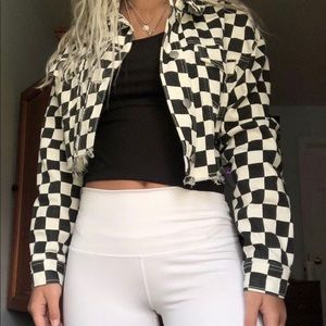 Cropped Checker Jean Jacket